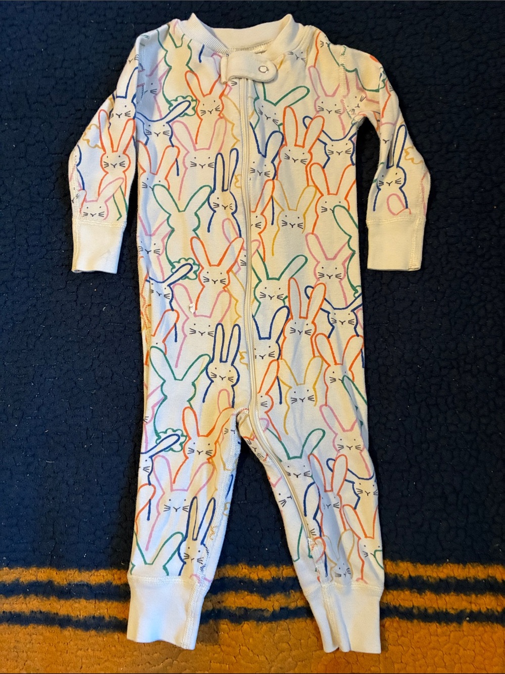 Hanna Andersson White Footie with Multicolor Bunny Outline Print